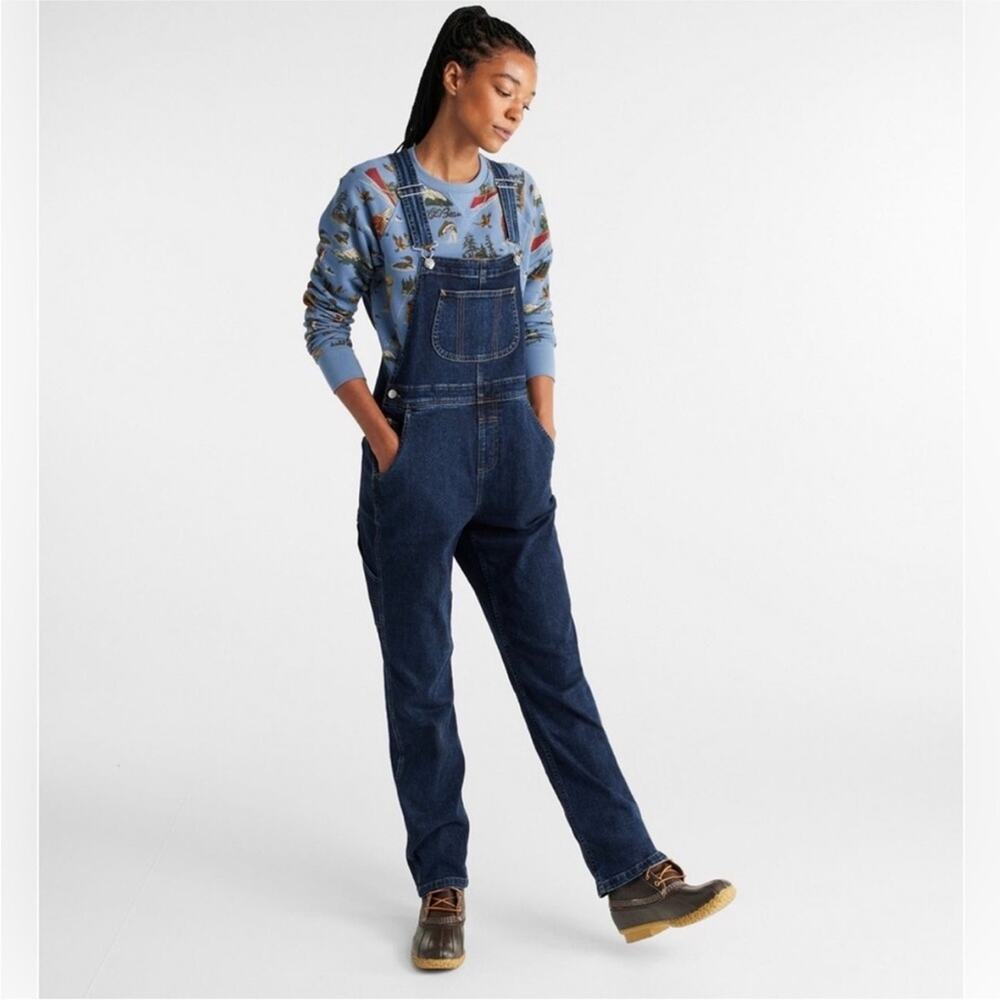 LL Bean Womens Relaxed Fit 207 Jean Overalls Extra Small XS Regular Blue Denim